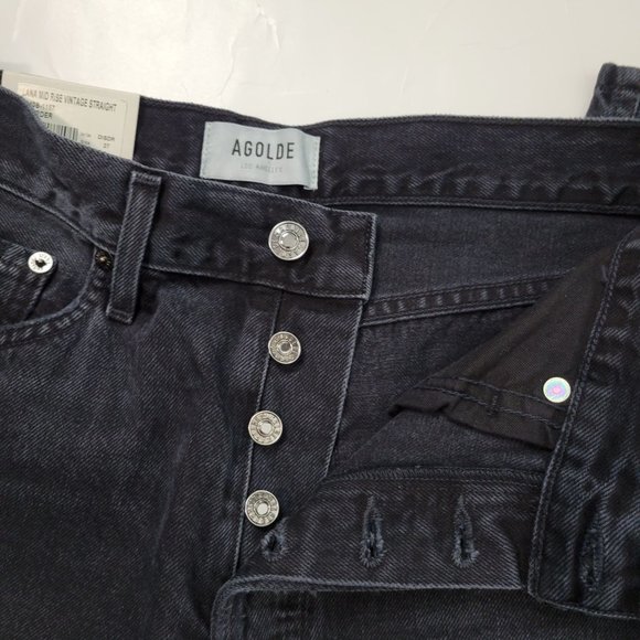 AGOLDE Size 27 Lana Mid-Rise Vintage Straight Button-Fly Black Jeans Full-Length - Picture 9 of 13